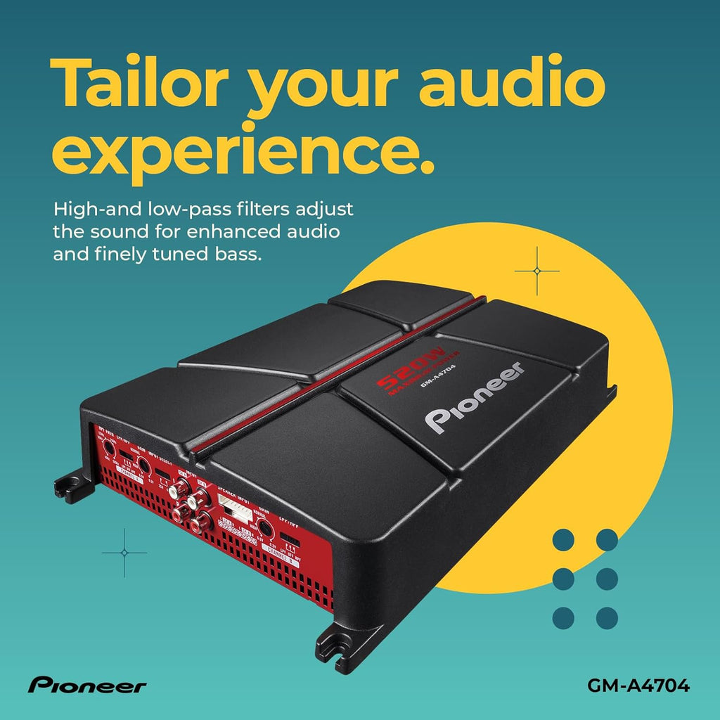 GM-A4704 520W Max Class AB Bridgeable 4-Channel Car Amplifier | Variable High-Pass Filter