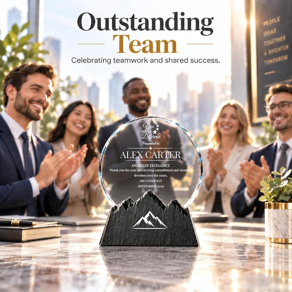 Custom Crystal Trophy with Logo & Text, Employee Recognition Award