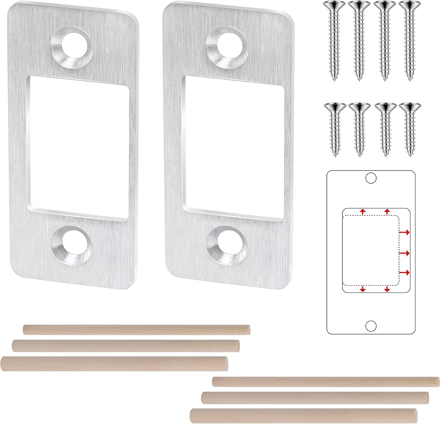 2 Pk Upgrade Large Hole Deadbolt Restorer Strike Plates, Stainless Steel Round Corner Latch Strike Plate with Wood