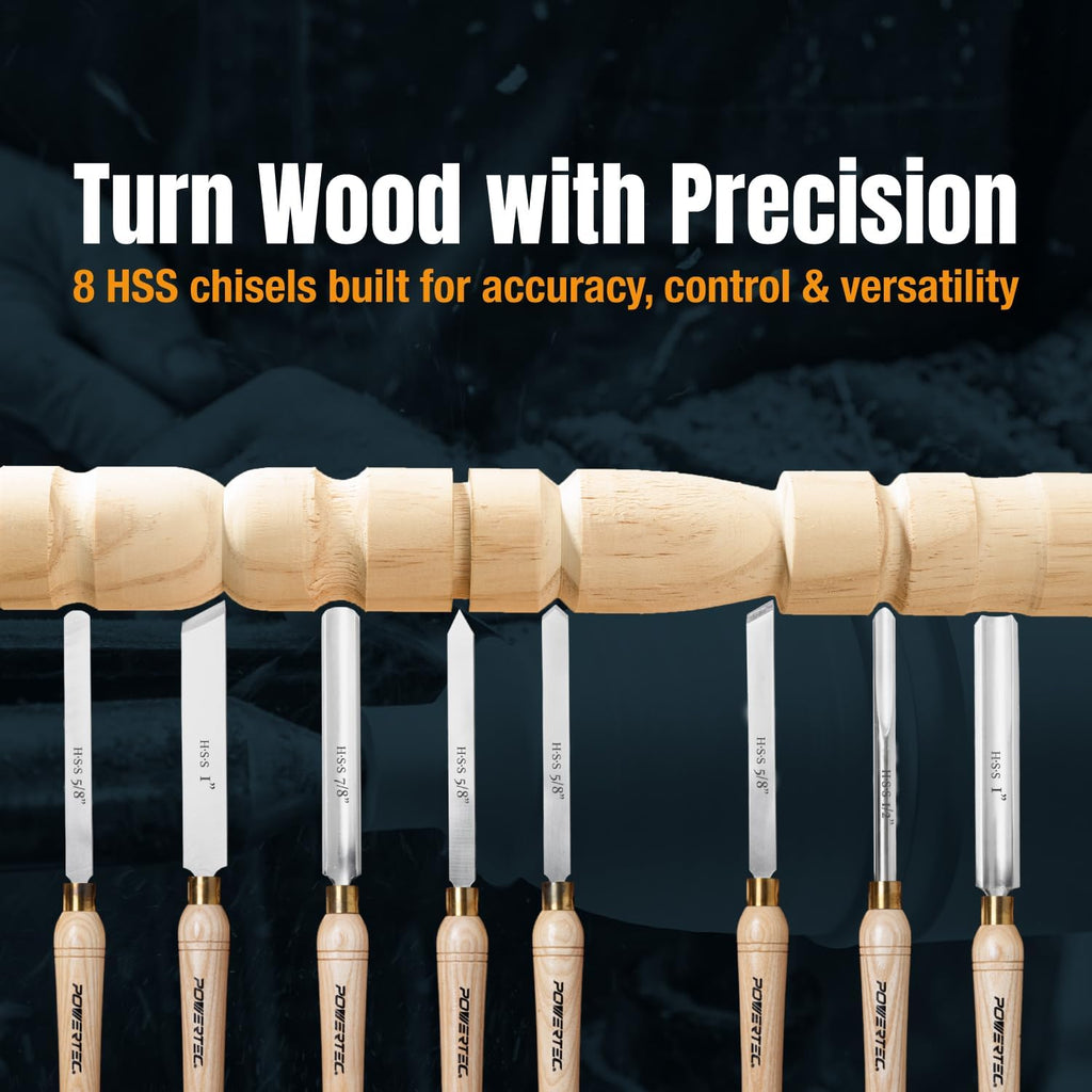 8 Pcs Wood Lathe Chisel Set, HSS Steel Blades Wood Lathe Tools | Spindle Gouge, 2 Pcs Roughing Gouge, Spear Scraper