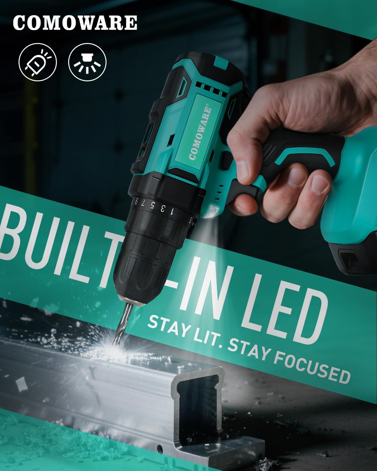 20V Cordless Drill, Electric Power Drill Set with 1 Battery & Charger, 3/8" Keyless Chuck, 2 Variable Speed, 266
