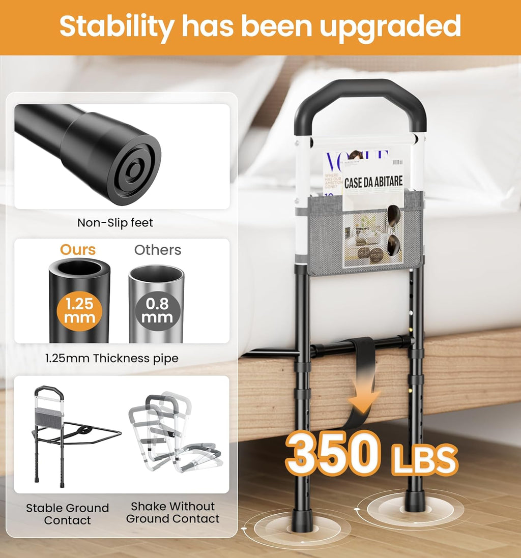 Bed Rails for Elderly Adults Safety, SGS Tested & ASTM Compliant, 350lbs Support, Tool-Free Setup, Wider Contact Base