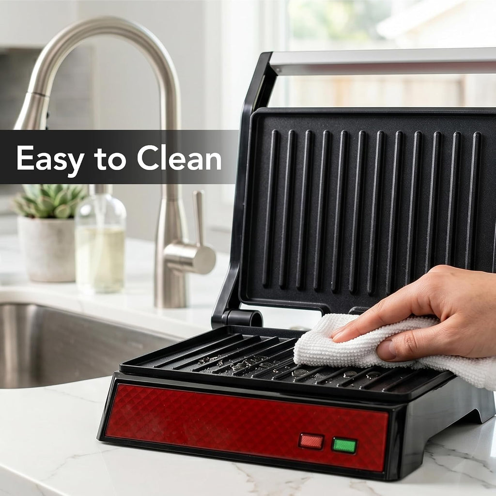 Electric Indoor Panini Press Grill + Sandwich Maker, Red GP0620R