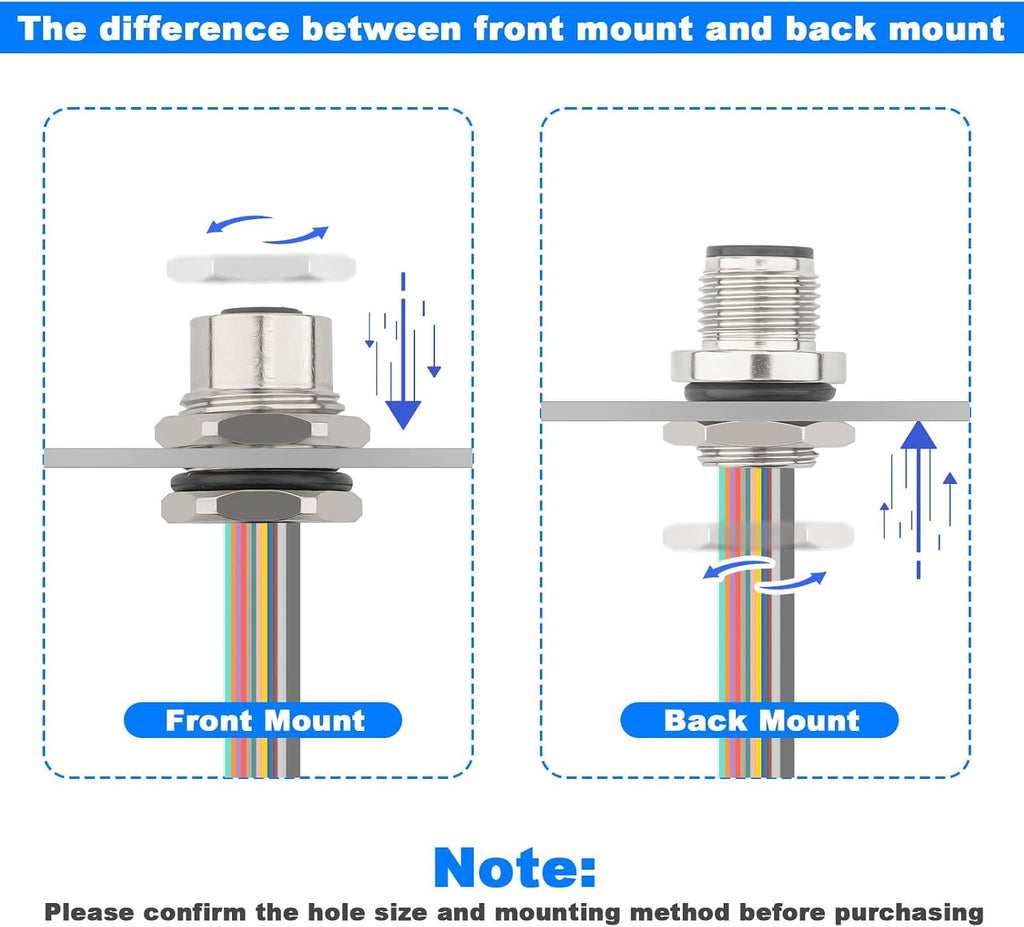 2-Pack M12 Connector 12 Pin Female A Coded Aviation Sensor Cable