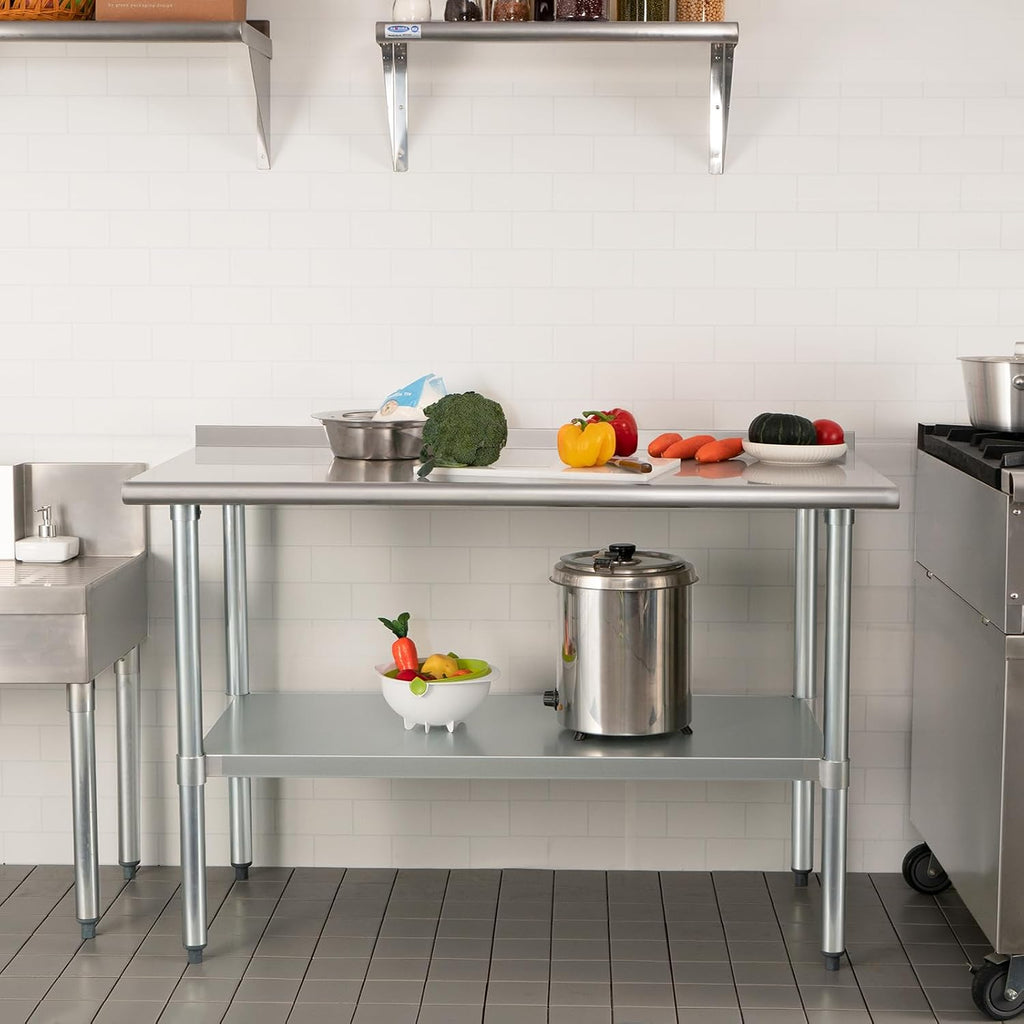 HARDURA Stainless Steel Prep & Work Table 24 x 60 Inches Backsplash