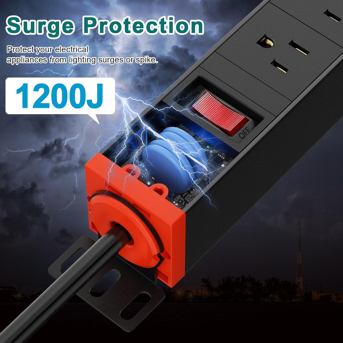 QBA 8 Outlet Metal Power Strip with USB-C 20W, Rack Mount USB Power with 360° Rotating Brackets, Wall Mount Power Strip for Home Office Garage Workshop