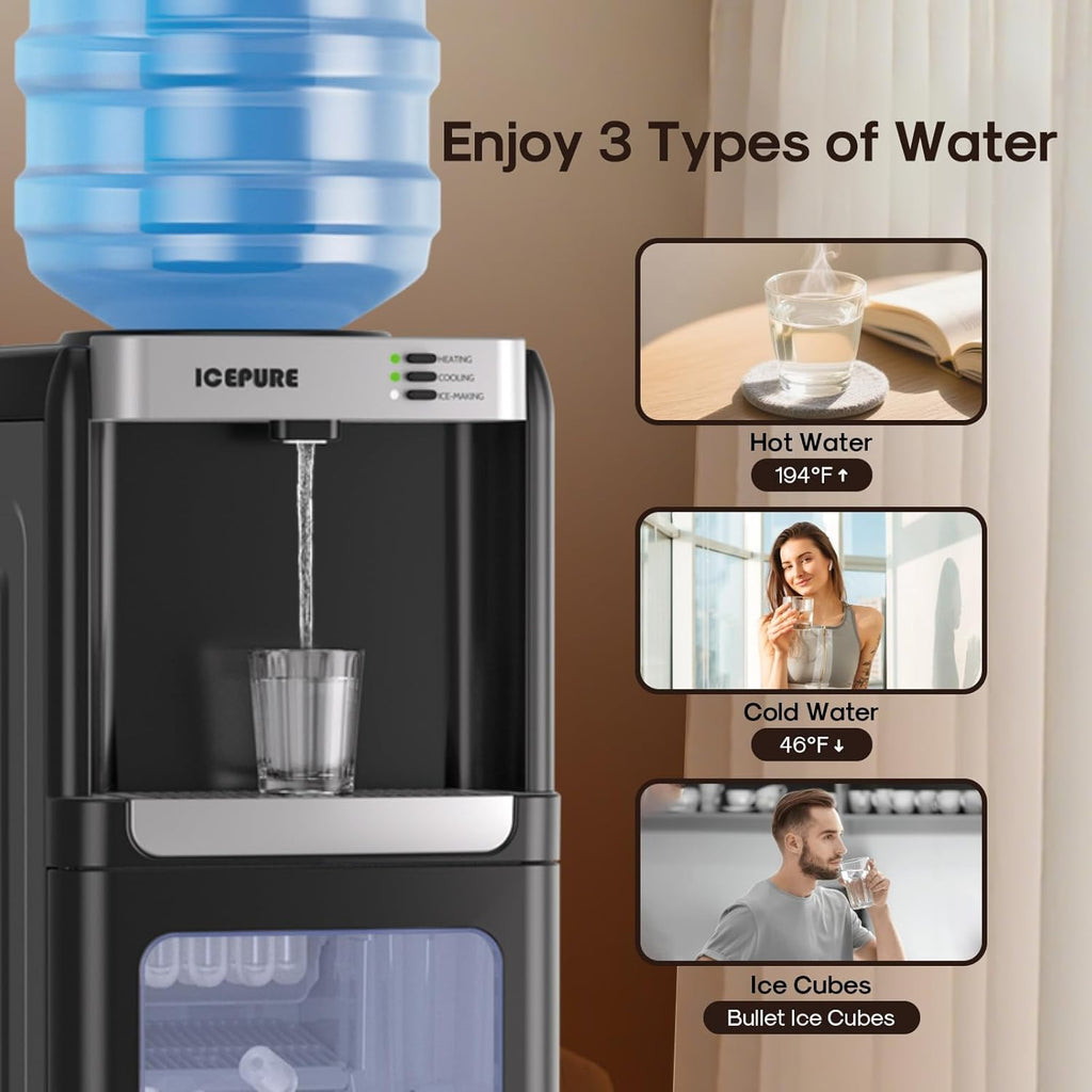 3-in-1 Water Cooler with Ice Maker, Water Dispenser and Ice Machine