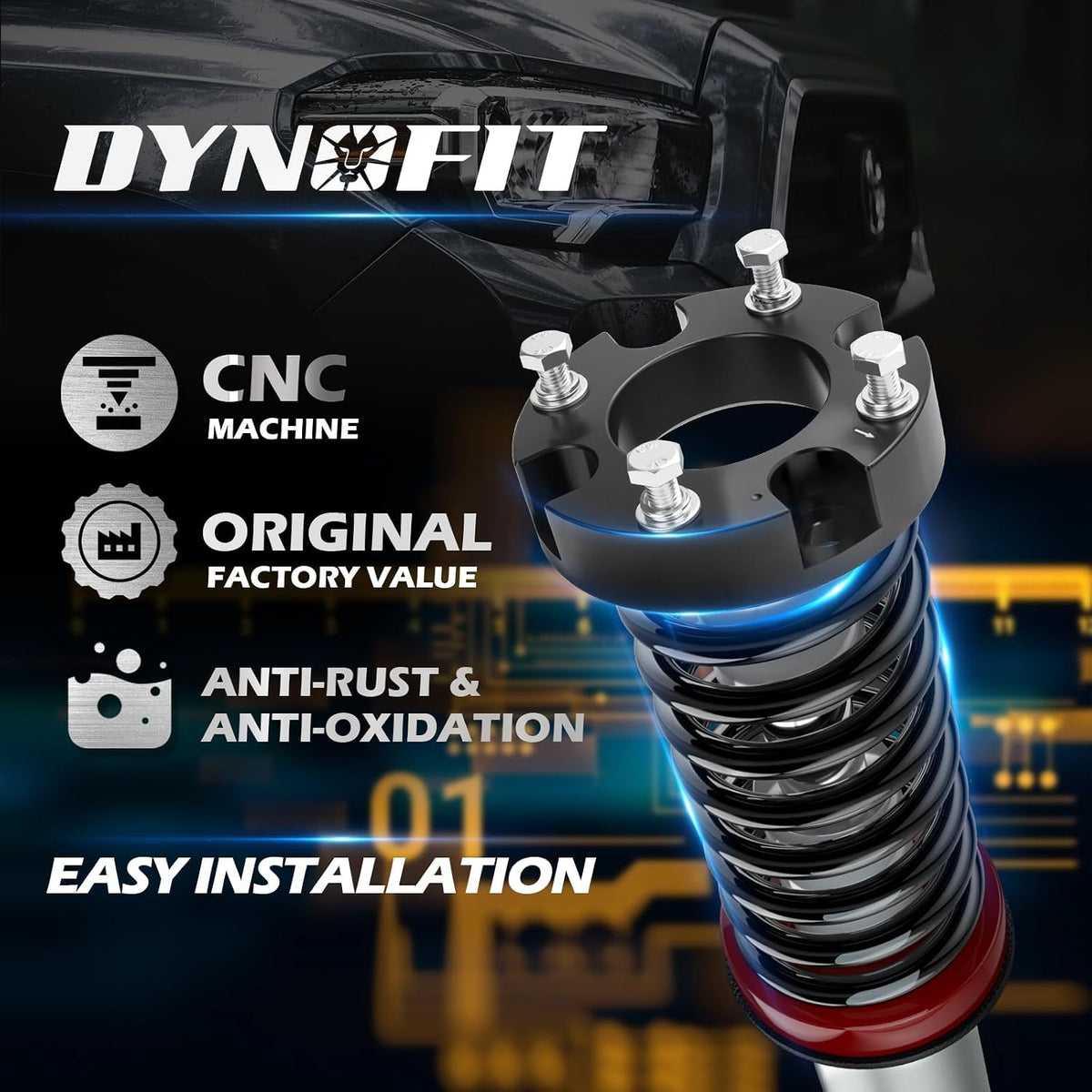 Dynofit 2 Inch Leveling Kit for 2007-2026 Tundra/Sequoia 2WD 4WD, 2" Front Lift Suspension Strut Spacers, Heavy Duty Aluminum Level Kit Compatible with Toyota Pickup/SUV Shock Absorbers