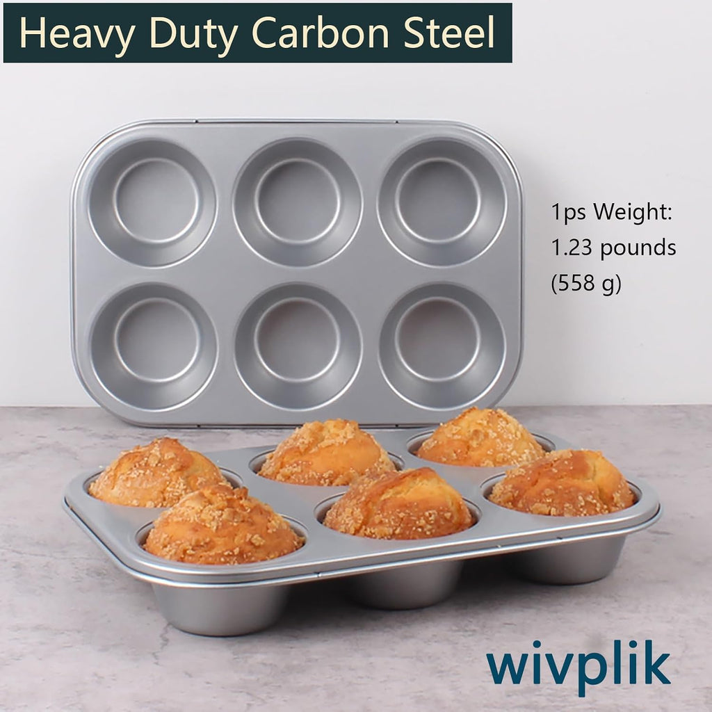 Nonstick Jumbo Muffin Pans, 2 Pack 6 Cup Extra Large Cupcake Tins