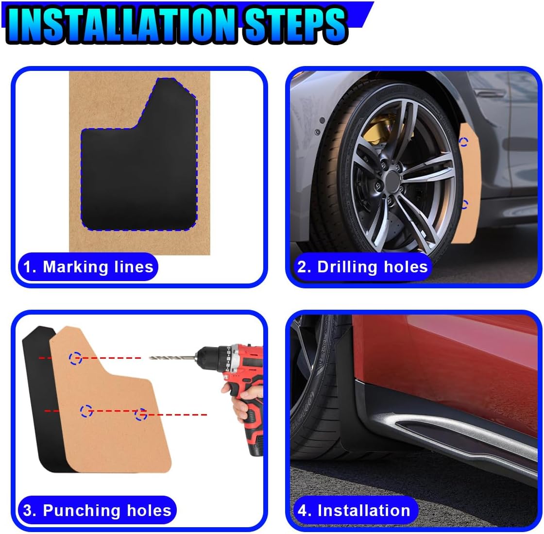 4PCS Universal Car Mud Flaps Set, Flexible Bendable Mudguard Automotive Front & Rear Splash Guards with Screws