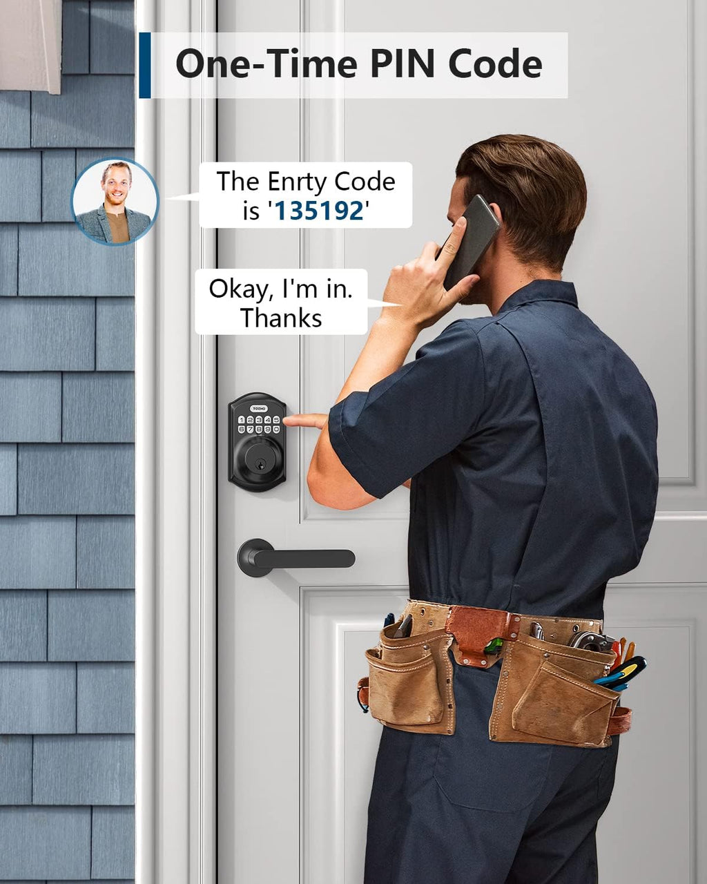 TE001 Keyless Entry Door Lock with Keypad - Smart Deadbolt Lock for Front Door with 2 Keys - Auto Lock - Easy