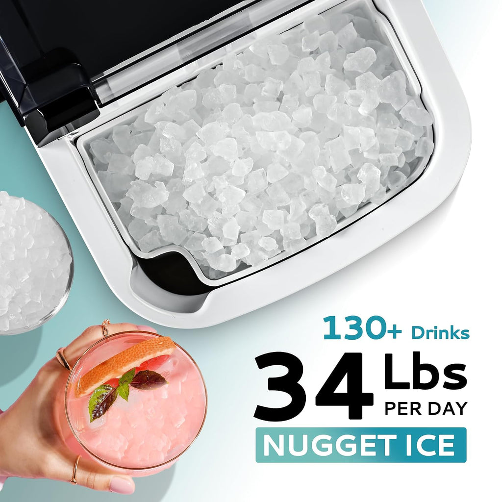 Nugget Ice Maker Countertop with Handle, 34lbs/24H Sonic Ice Maker