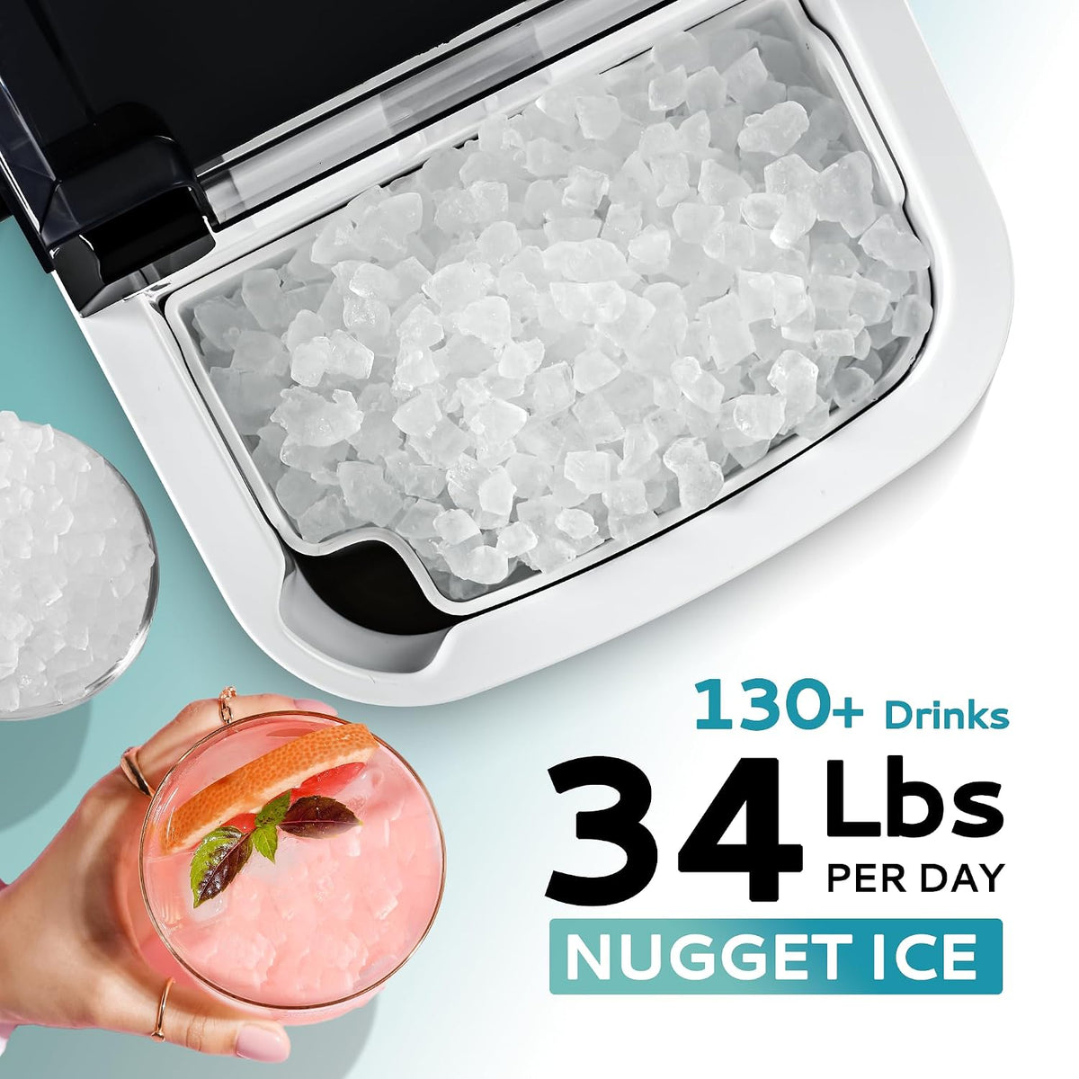 Nugget Ice Maker Countertop with Handle, 34lbs/24H Sonic Ice Maker