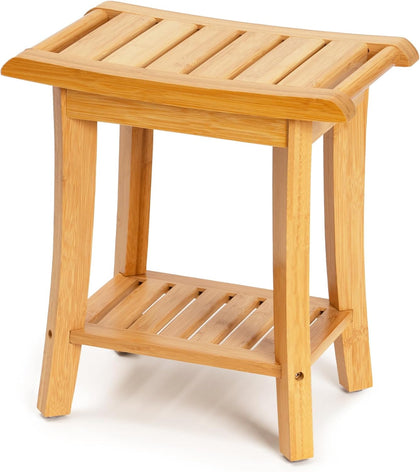 Bamboo Shower Bench Inside Shower Stool with Storage Shelf, Spa Bath Chair for Bathroom, Seat or Organizer for Living