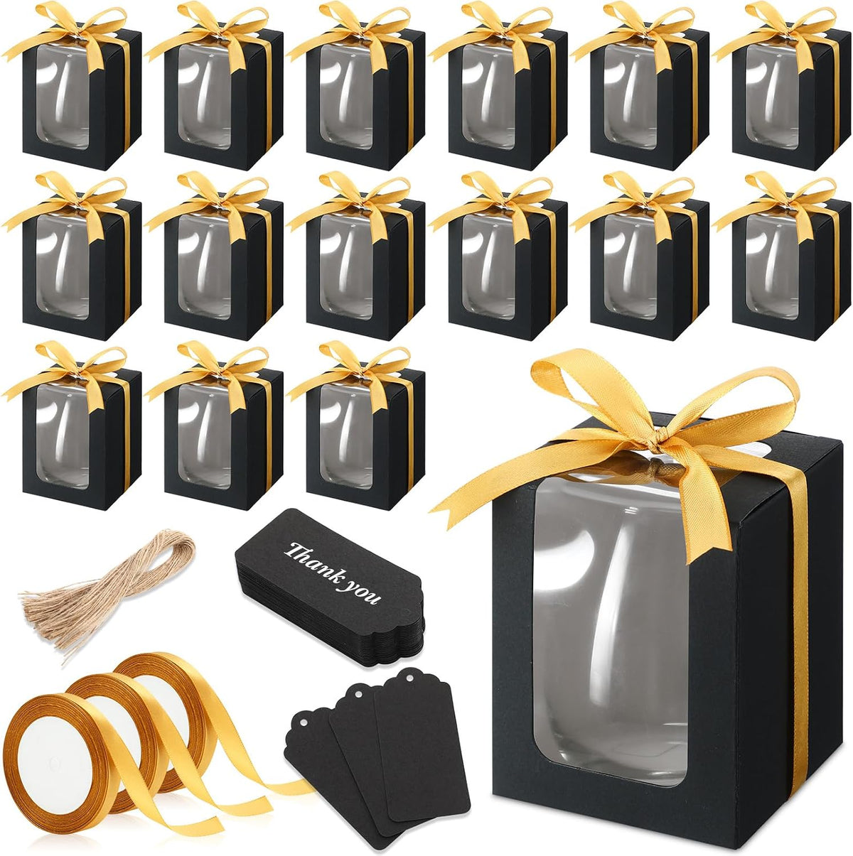 50 Pack Gift Boxes for 9 oz Stemless Wine Glass, Black