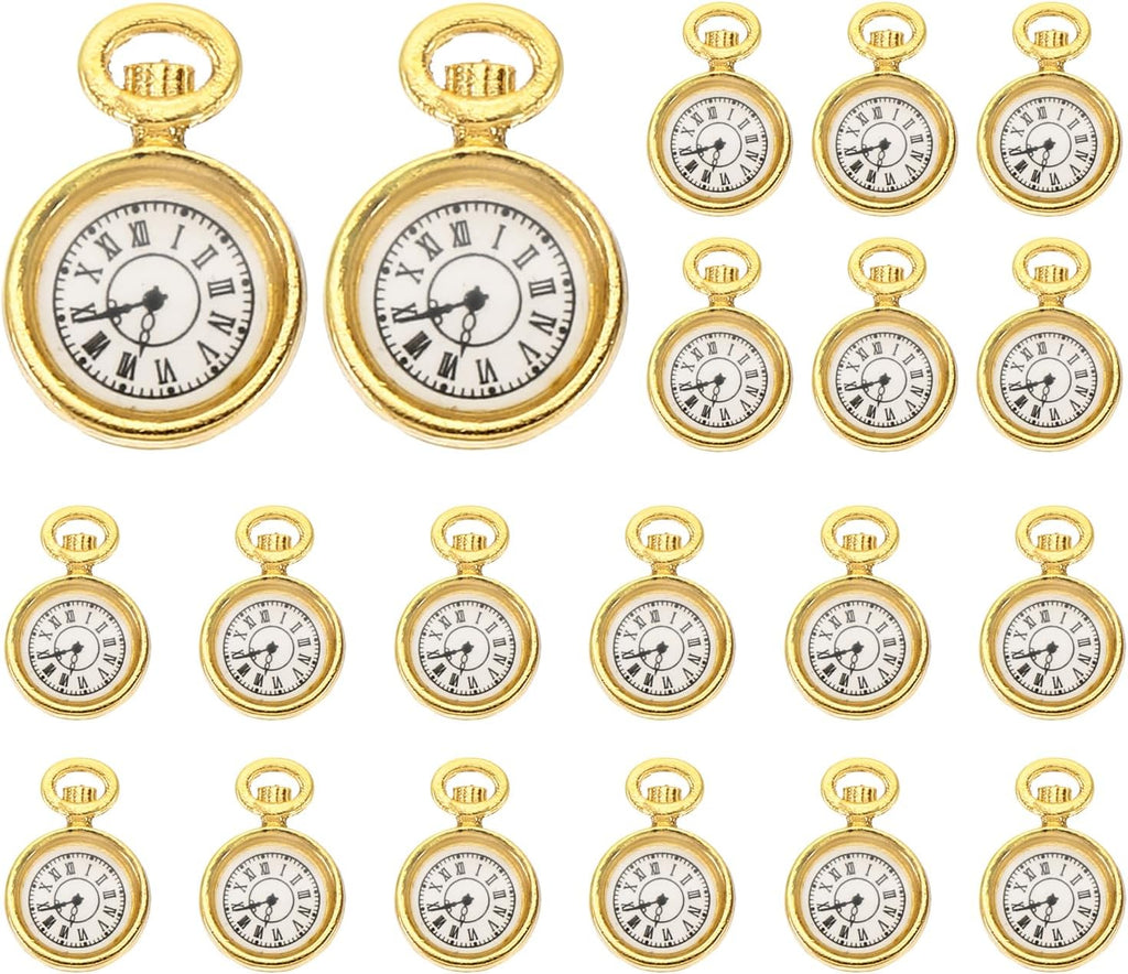 Watch Clock Charm Pendant, 20 Pcs Alloy Enamel Retro Vintage Pocket Watch Charm for Woman Necklace Earring Bracelet