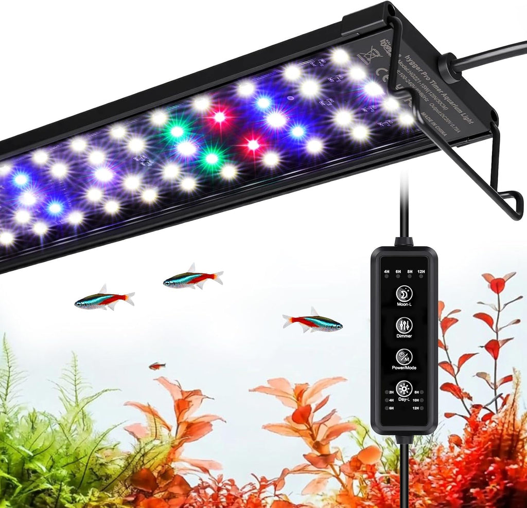 LED Aquarium Light, 15W Full Spectrum Plant Lamp with Timer, 12-18"