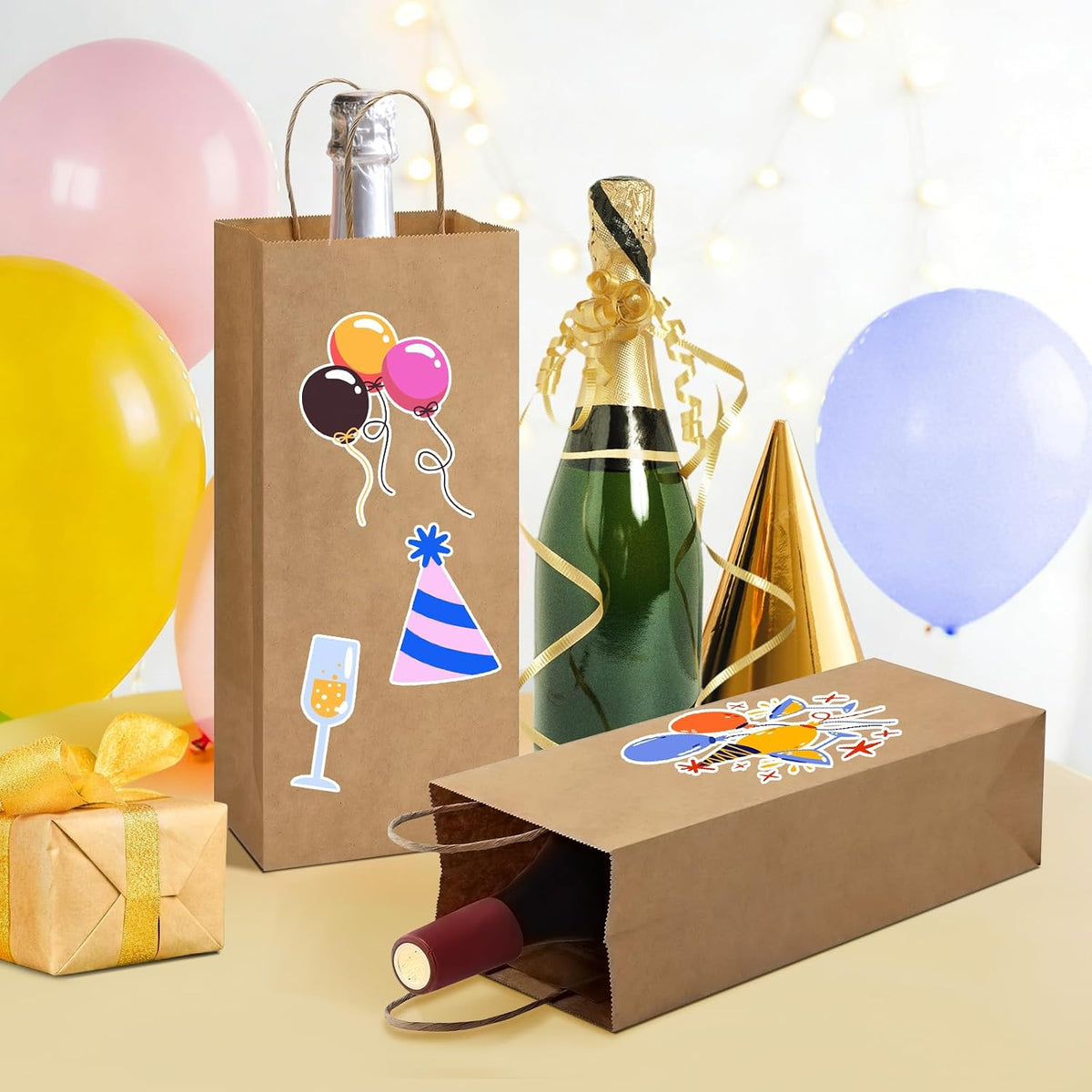 Wine Bags with Handles 5.25x3.25x13 Inch Brown Paper Bags 50 Pack