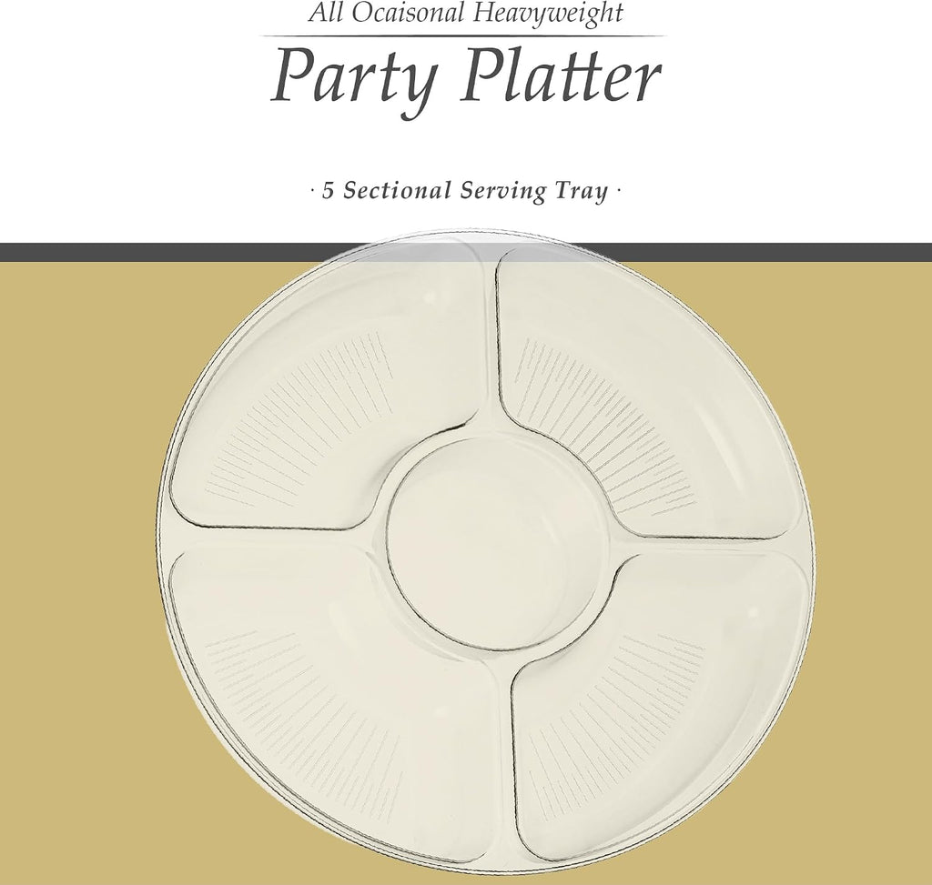 5 Sectional Round Plastic Heavy duty Serving Tray/Platters Clear Pack of 2