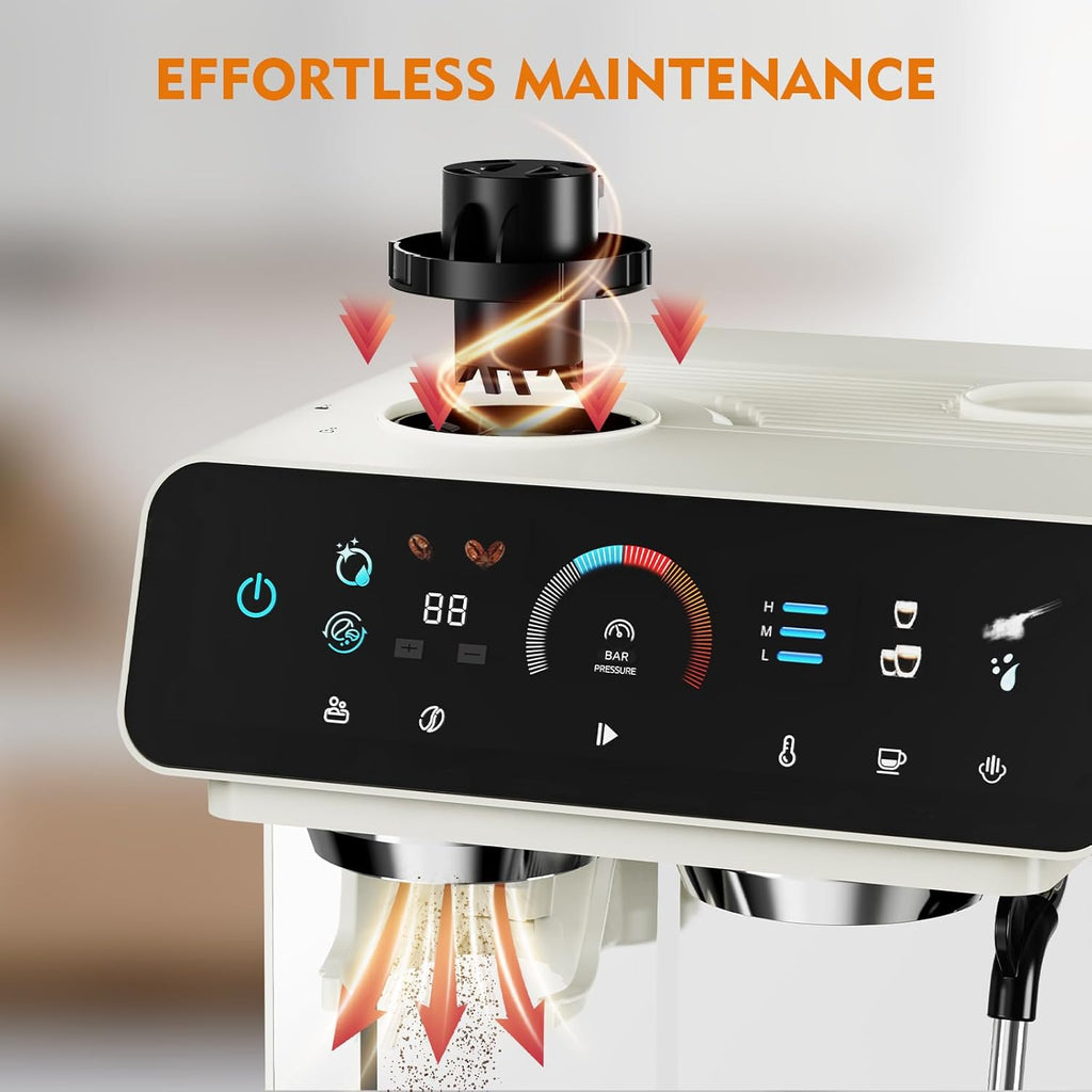 Semi-Automatic Espresso Machine with Grinder, 2-in-1 Coffee Machine with Milk Frother, 20 Bar Pressure Coffee Maker
