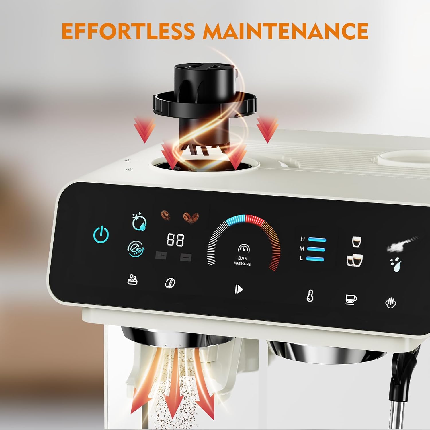 Semi-Automatic Espresso Machine with Grinder, 2-in-1 Coffee Machine with Milk Frother, 20 Bar Pressure Coffee Maker