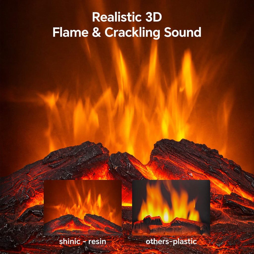 Electric Fireplace Heater, 3D Flame Effect & Sound (Oak)