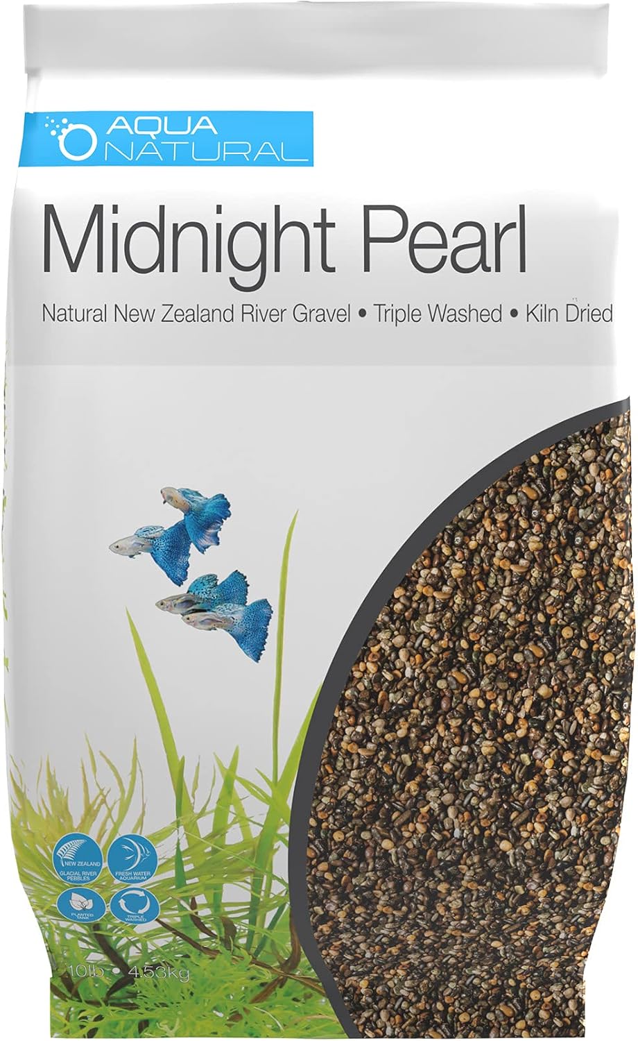 Aquarium Substrate, Midnight Pearl Gravel, 10lb | 2-4mm