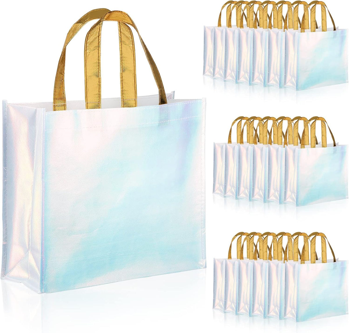 20 Pieces Glossy Reusable Grocery Bag, Blue Gift Bag with Handle