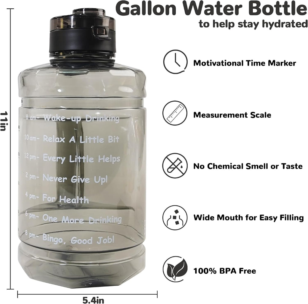 1 Gallon Water Bottle, Water Jug with Time Marker & Straw & Handle,2 Lids | BPA Free,Gallon Water Jug, Half Gallon