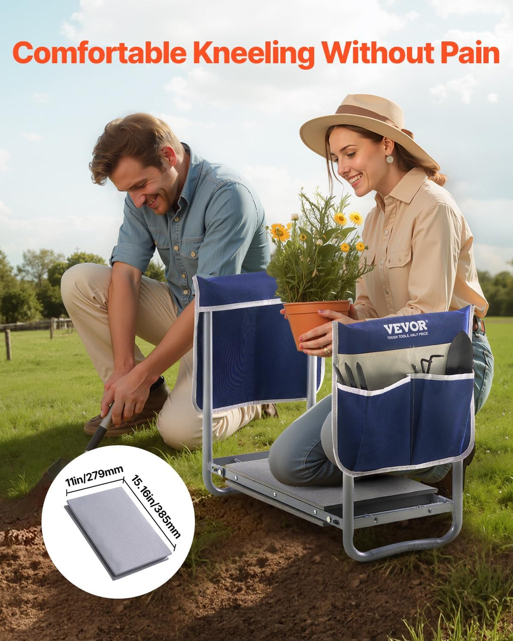 Garden Kneeler and Seat Heavy Duty, Portable Garden Stool with 11'' EVA Kneeling Pad and 2 Tool Bags, Folding Garden