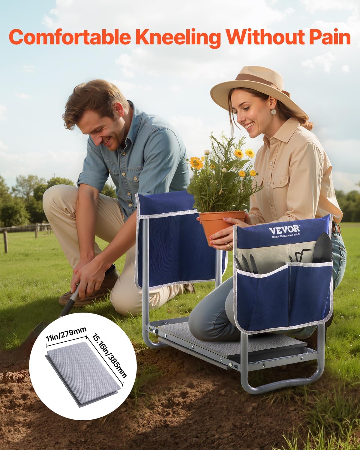 Garden Kneeler and Seat Heavy Duty, Portable Garden Stool with 11'' EVA Kneeling Pad and 2 Tool Bags, Folding Garden