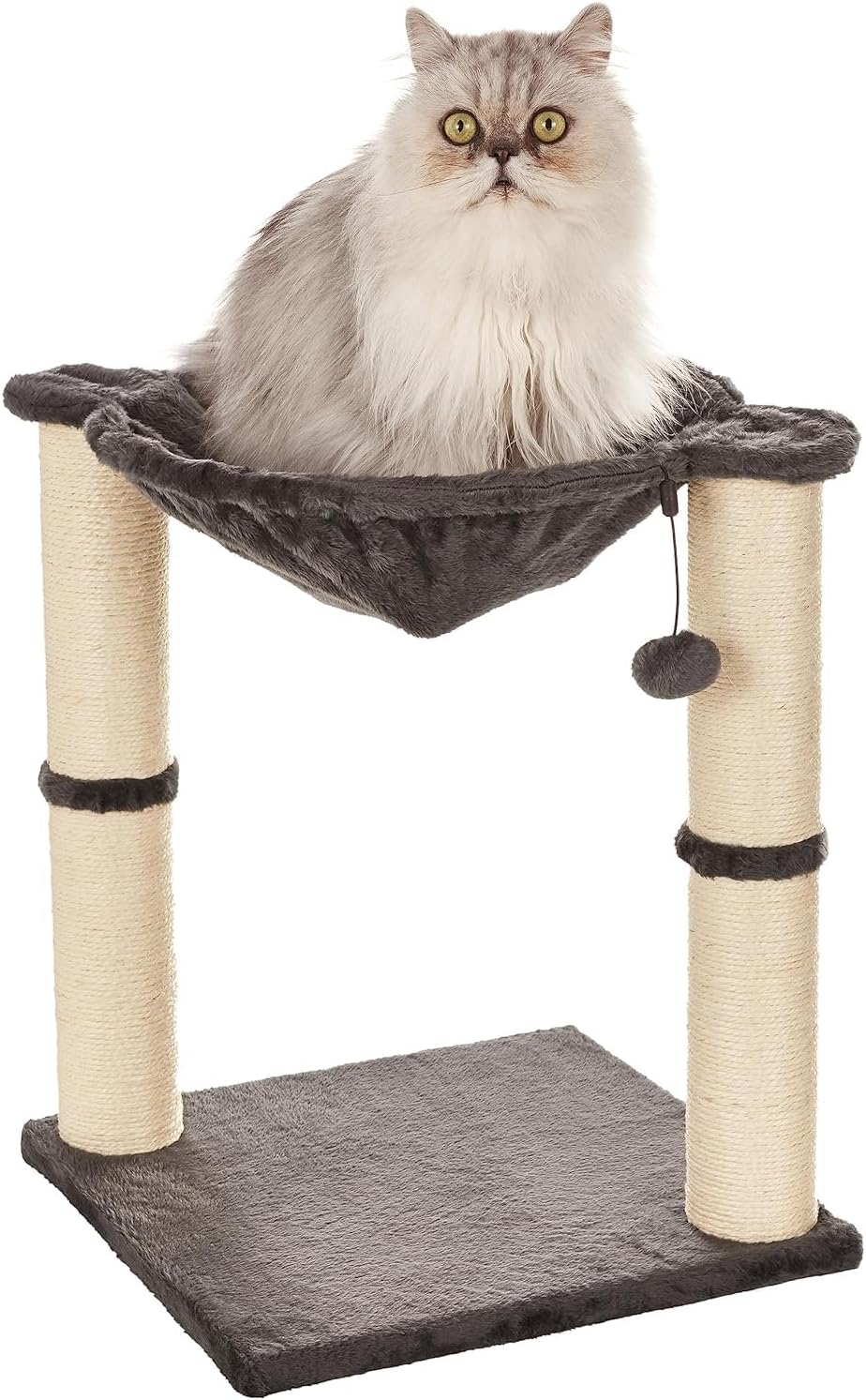 Sturdy Cat Condo Tower with Hammock Bed and Scratching Posts, Interactive Hanging Ball Toy for Indoor Cats, 15.8" x