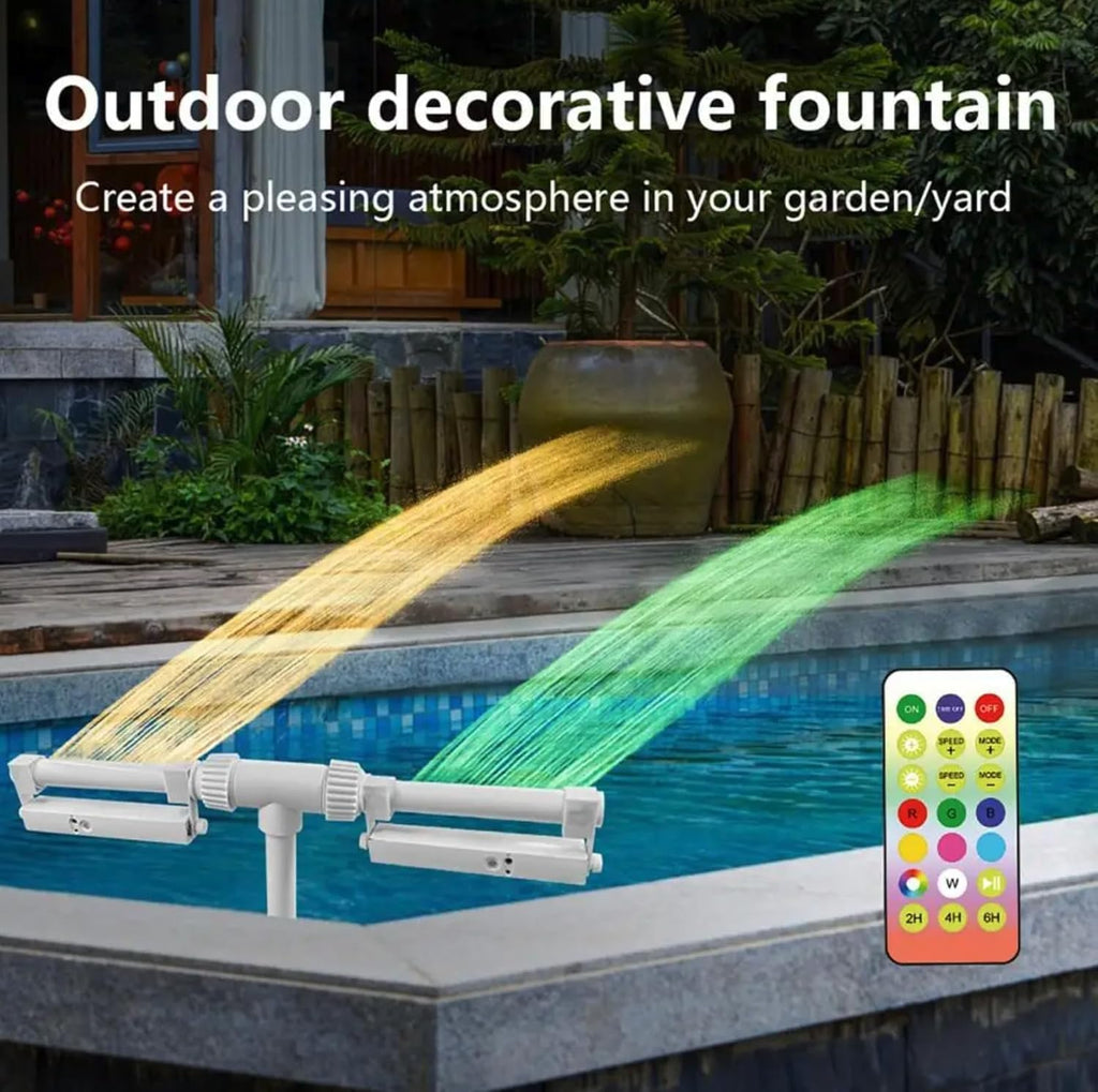 Swimming Pool Waterfall Fountain LED Light 7 Color Changing | Above/Inground Pool with Remote, Water Sprinkler