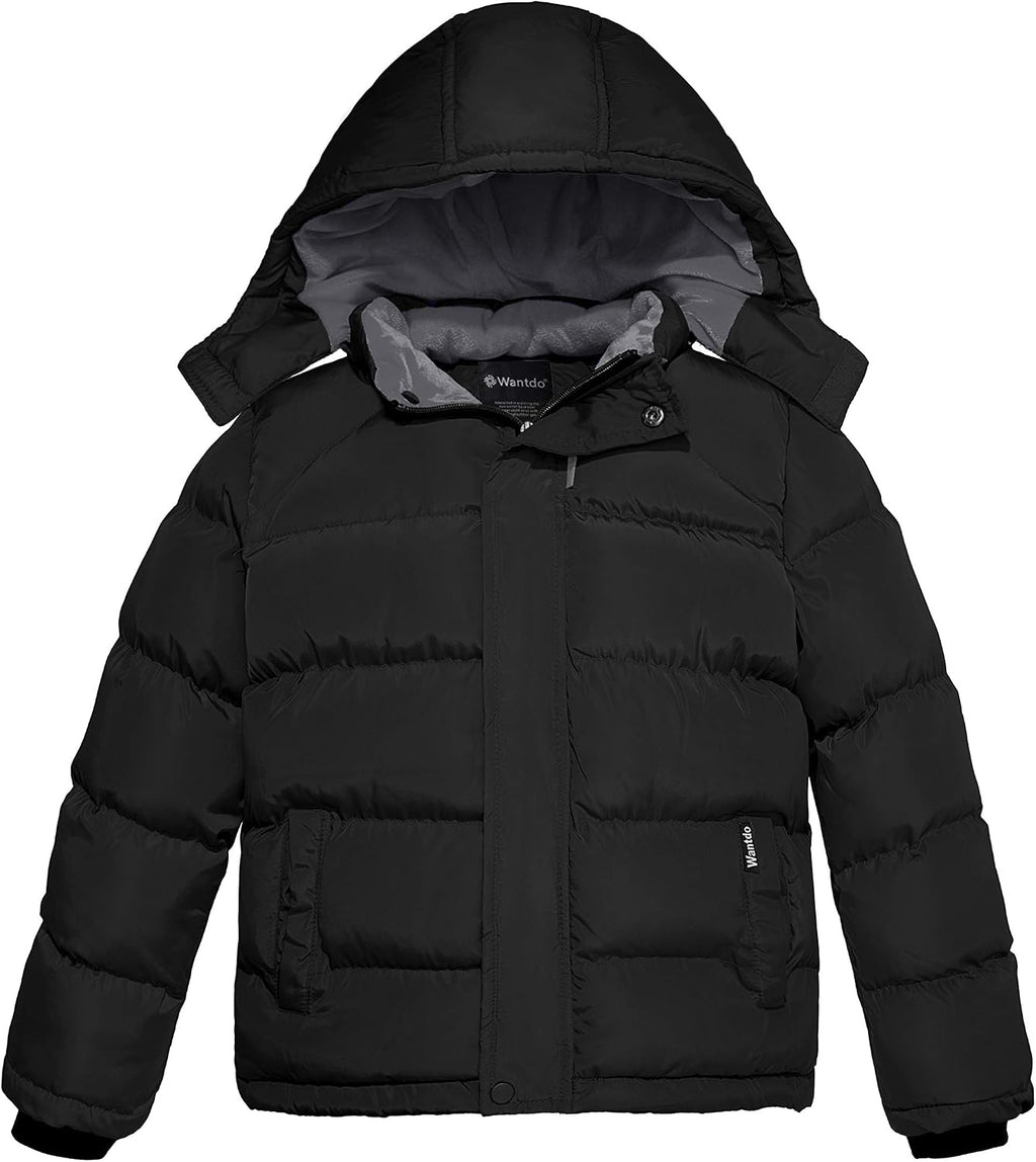 Boys Puffy Winter Coats Fleece-Lined Snow Jackets Removable Hood | Elastic Cuffs, Hook-and-Loop Collar, Windproof