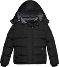 Boys Puffy Winter Coats Fleece-Lined Snow Jackets Removable Hood | Elastic Cuffs, Hook-and-Loop Collar, Windproof