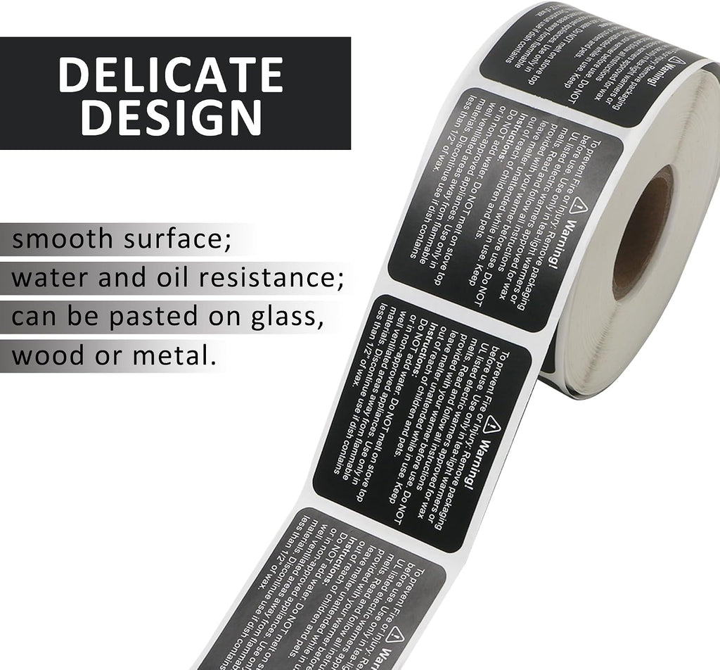 600pcs Black Wax Melt Warning Labels,Wax Melt Warning Stickers for Clamshell, 1.8 x 1.5 inches.