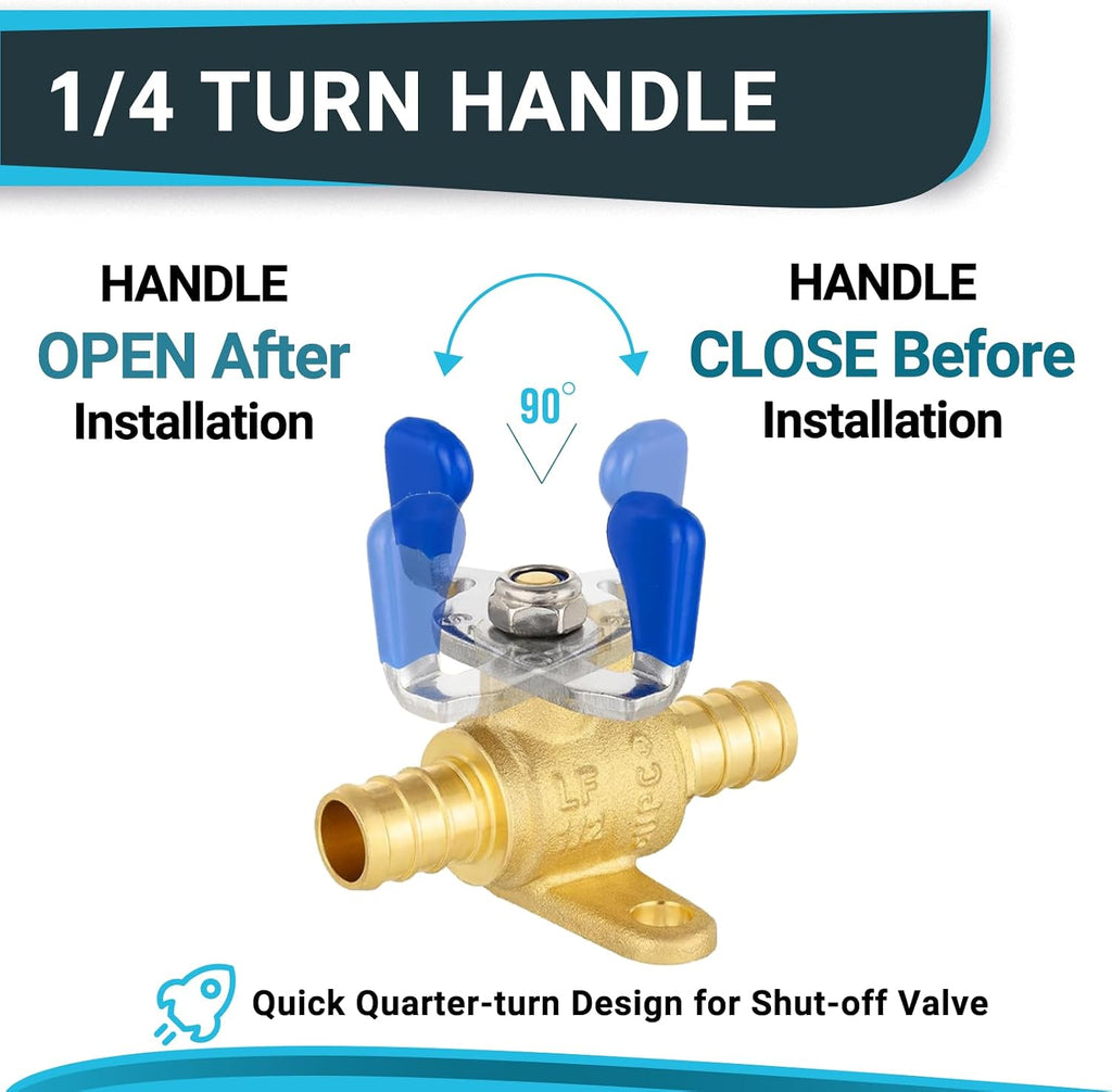 4Pack Seelink 1/2" PEX Drop Ear Ball Valve w/Butterfly Level(VALVE326-4)