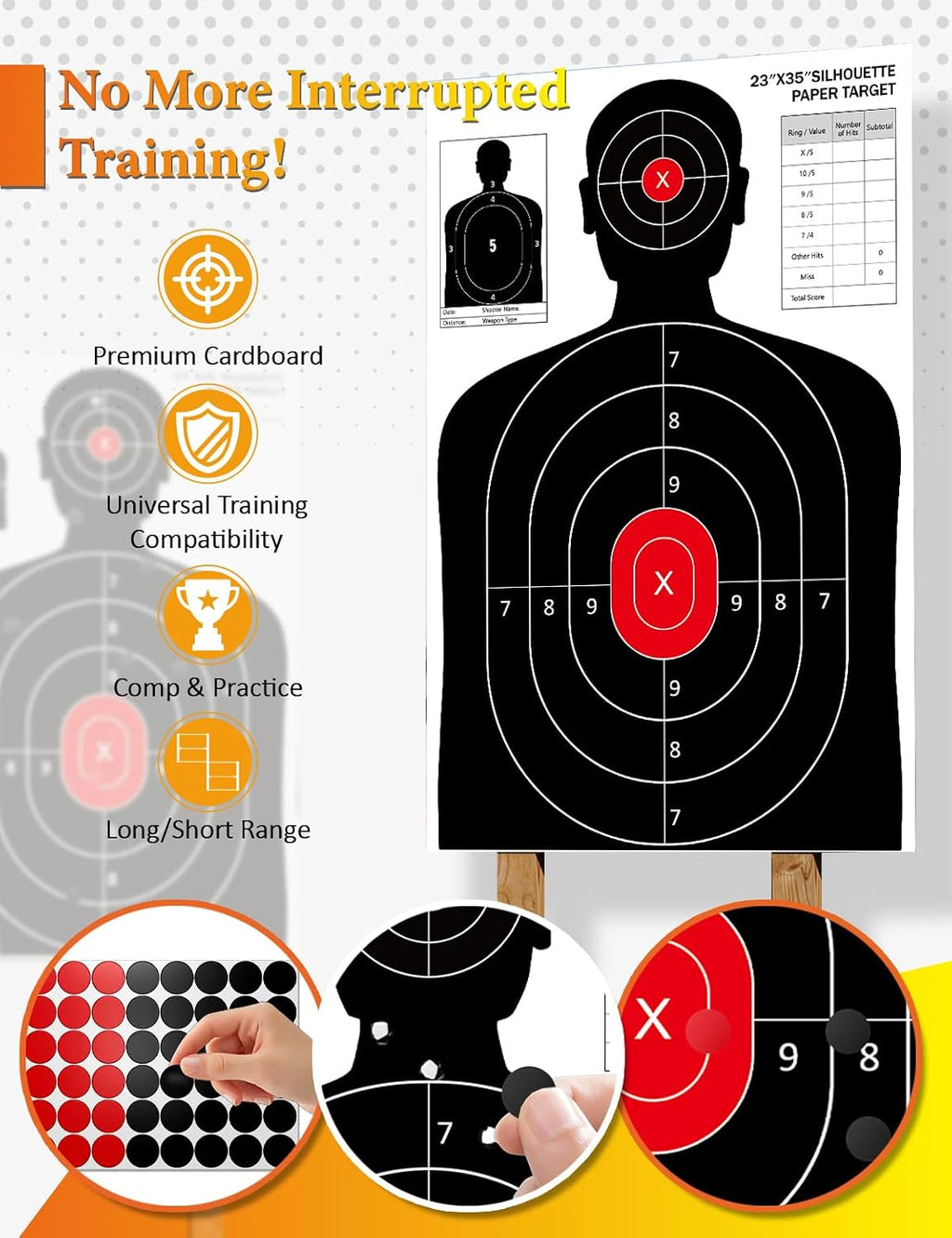 23x35 Inch Shooting Targets - High-Visibility Silhouette Paper for Range Training - Compatible with Pistol Rifle