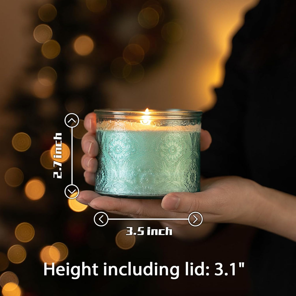10 oz Multi-color Mandala Glass Candle Jars with Bamboo Lids, 9 Pack | Patented Embossed Design, Includes Wick