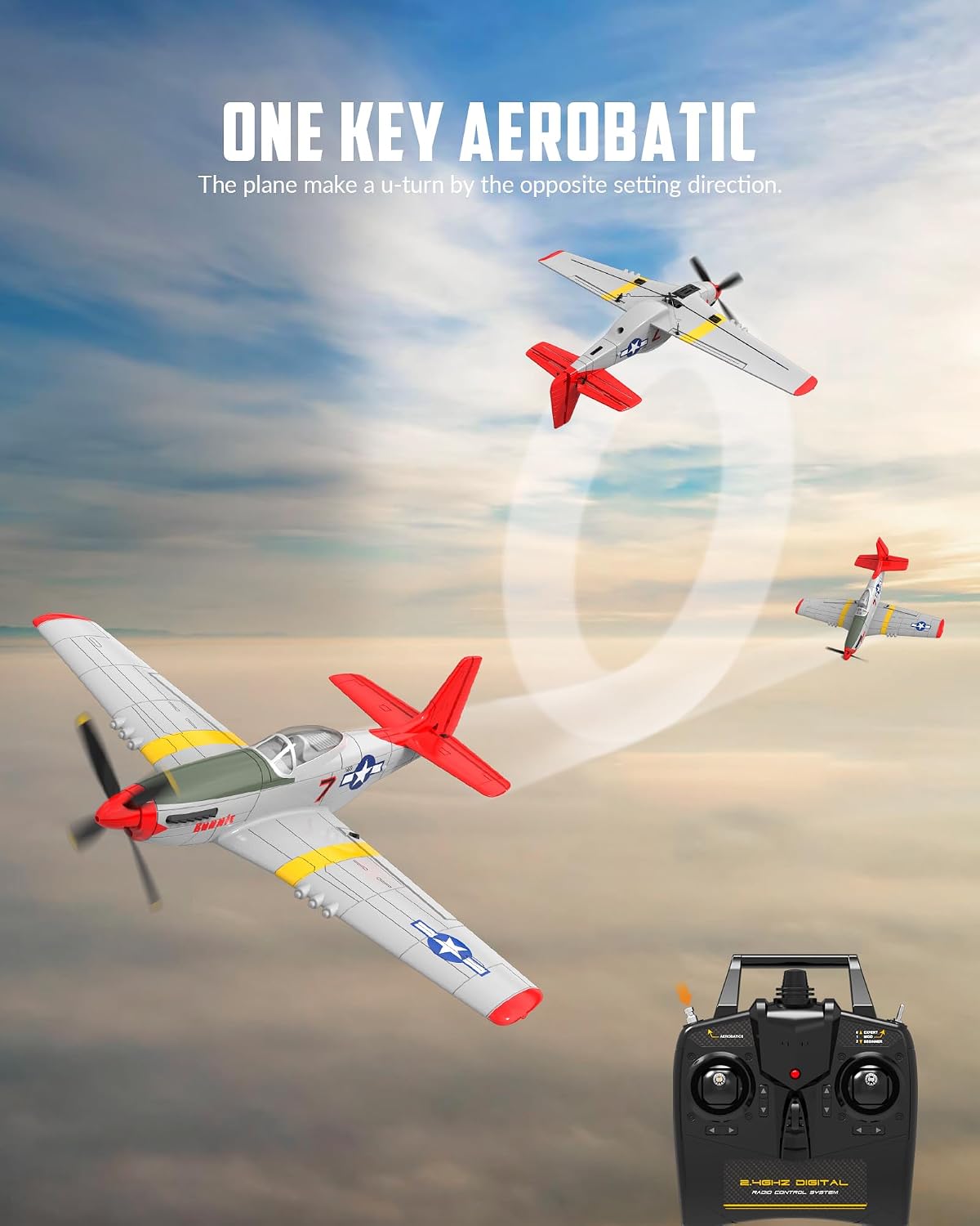 RC Plane, 4CH Remote Control Airplane for Beginners & Adults | P51D Mustang Fighter RTF, 6-Axis Gyro, 3 Modes &