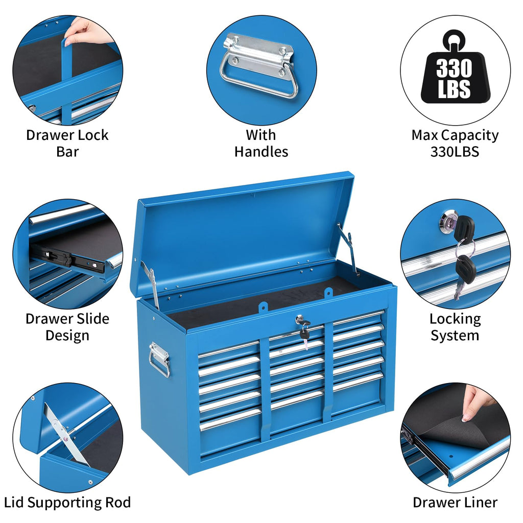 24" Portable Tool Box, 5 Drawer Tool Chest, Blue