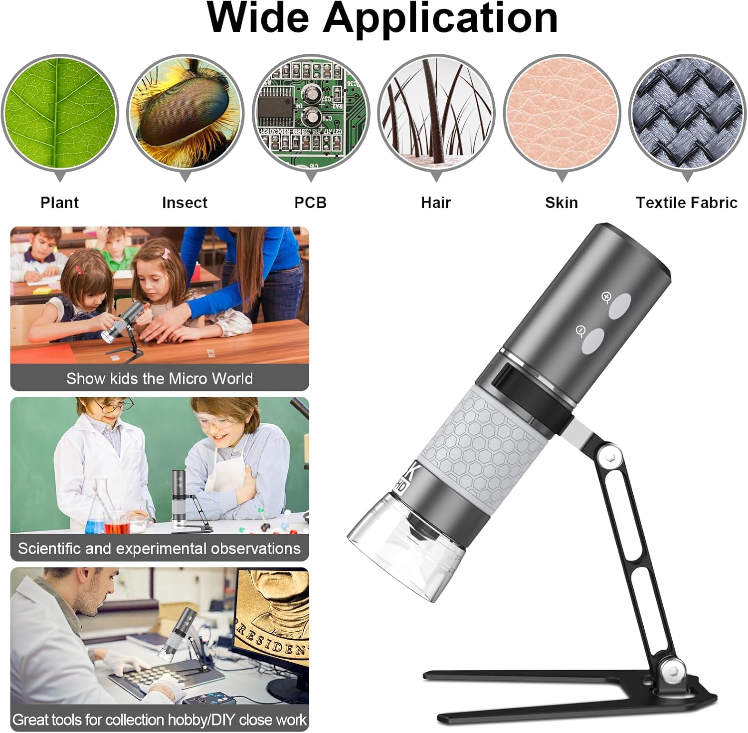 4K Digital Microscope for iPhone Android Phone and Windows Mac PC | 3840x2160p Wireless Handheld Microscope Camera