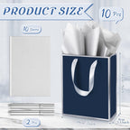 10 Pack Paper Gift Bags with Handle Tissue Paper, Navy Blue, Silver