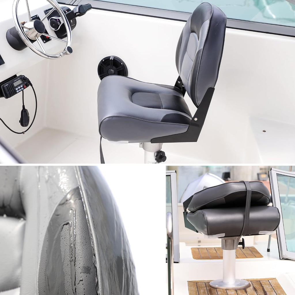 Deluxe A Pair of Marine High Back Folding Boat Chair Fishing Boat Seat,for Fishing, Bass/Jon/Pontoon Boat Chairs, 4