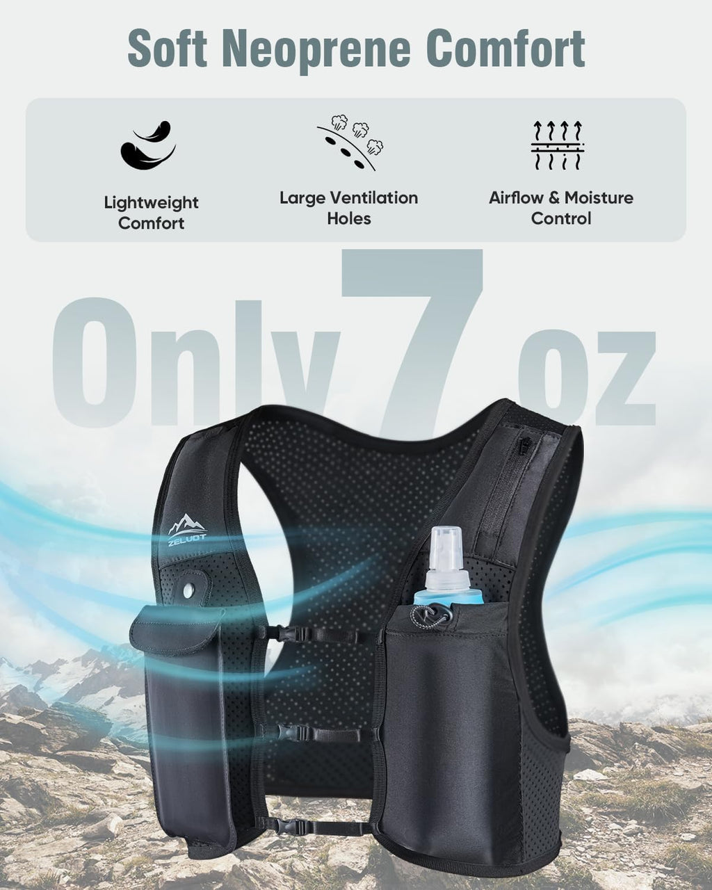Running Vest for Women Men, Adjustable Running Phone Holder Vest, US Patent, Running Hydration Vest with 500ml Soft