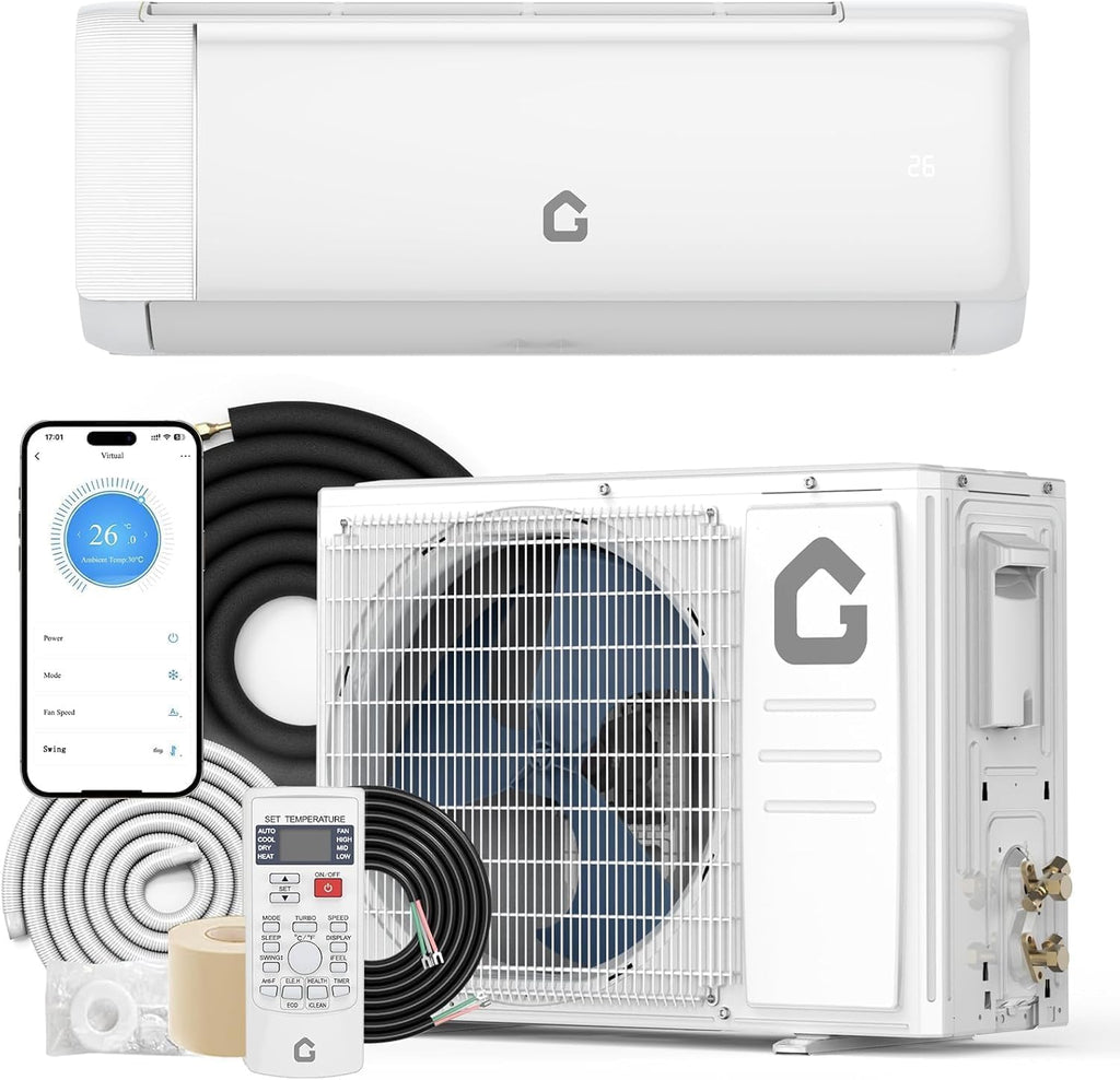 12,000 BTU Mini Split Air Conditioner & Heat Pump, 21 SEER2 Ductless Inverter, Smart WiFi, DIY Install Kit, Quiet