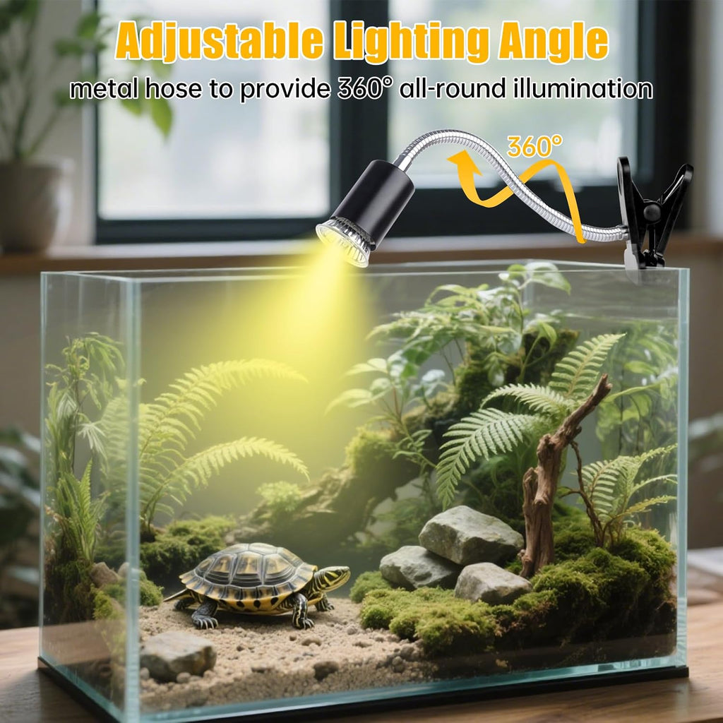 Turtle Basking Light (Cycle Timer), Tortoise Lamp UVA UVB Heat Bulbs -2 Pack 50W, 360°Rotatable Turtle UVA/UVB