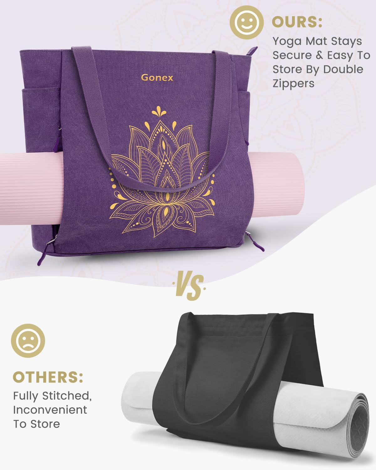 Yoga Mat Bag, Large Tote Bag with Multi Pockets for Women Men, Canvas Mat Carrier, Full Zipper Easy Access for