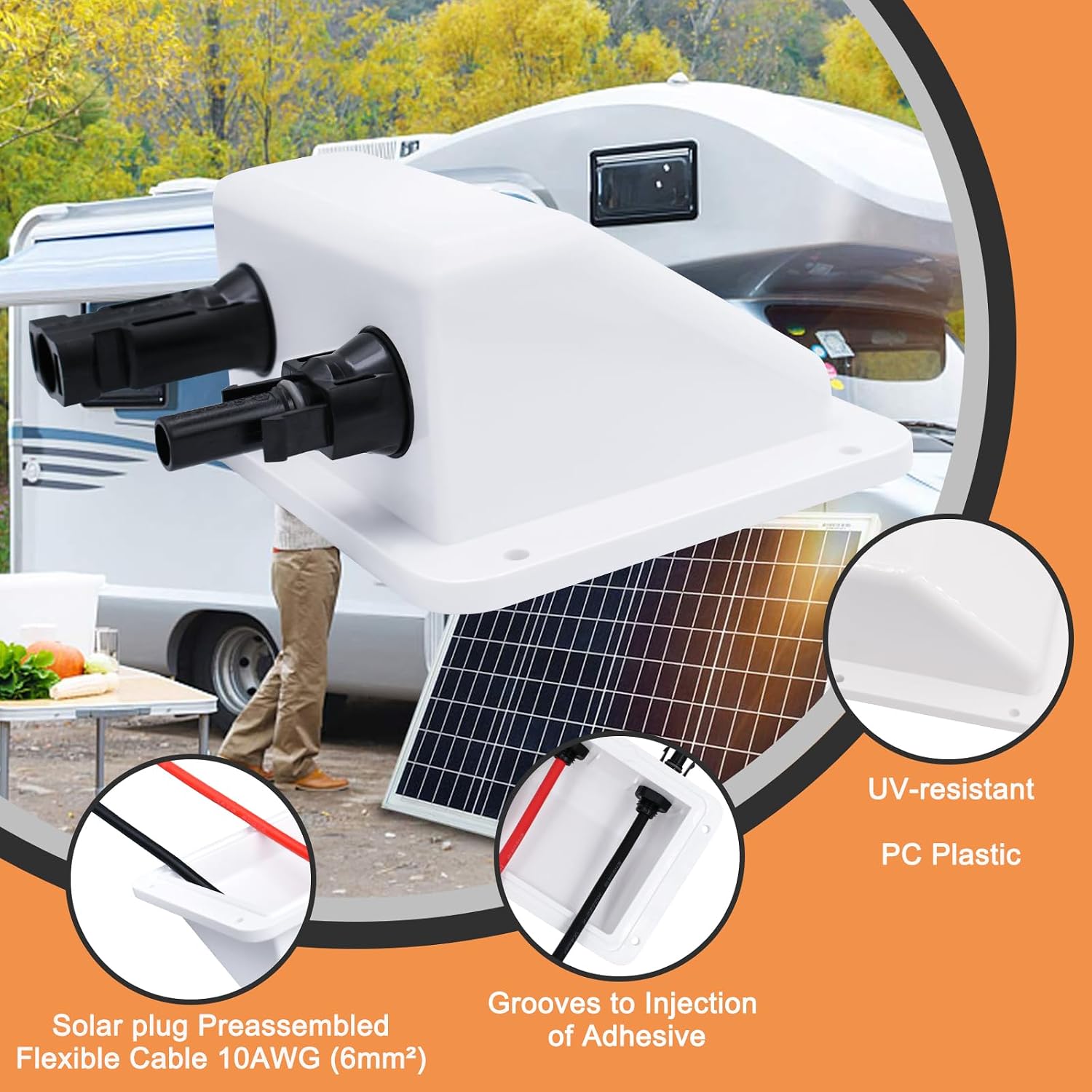Solar Cable Entry Gland,1Ft/30cm 10AWG Soft Solar Extension Cable and Connector, UV Resistance Dual Cable Entry Gland