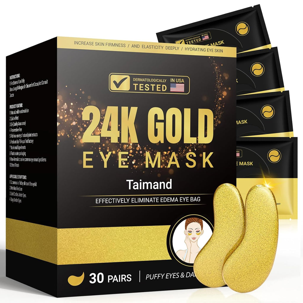 Under Eye Patches (30 Pairs), 24K Gold Eye Mask for Dark Circles